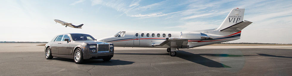 Rolls Royce Phantom at Eagle Aviation in Columbia, SC. For hire by American VIP Limo.