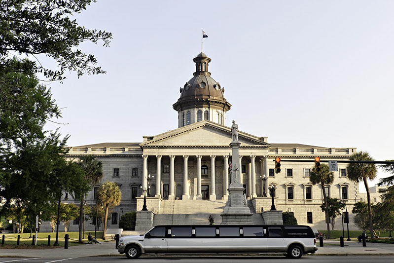 SUV Excursion in front of Columbia, SC State House. American VIP Limo services all areas of SC, NC, and GA.